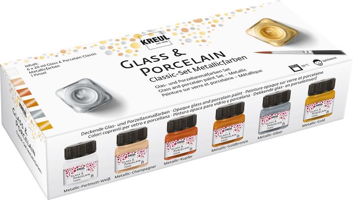 Actual product image Kreul Glass & Porcelain (Metallic silver, Metallic Gold, Metallic copper, Metallic mother-of-pearl white, 120 ml)