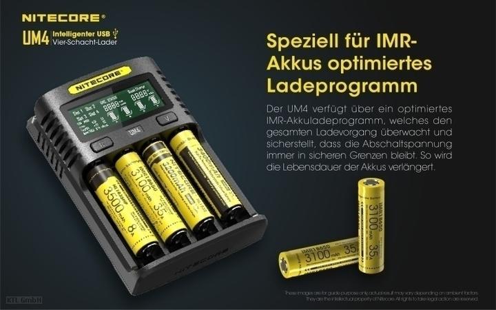 Produktbild Nitecore UM4 USB-Ladegerät (1 Stk., 14500, 16340, 18650, Ladegerät inkl. Akku)