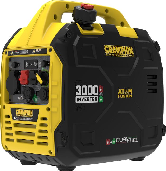 Champion Power Equipment 3000-Watt-Wechselrichter-Generator Dual Fuel LPG/Benzin "The Atom Fusion" (2800 W, 0.58 l)