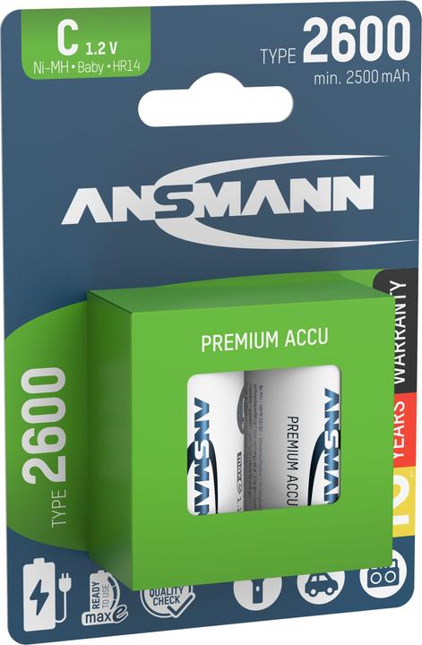 Image du produit Ansmann Batterie NiMH Baby C Type 2600 (min. 2500 mAh) maxE (2 pcs, C, 2600 mAh)
