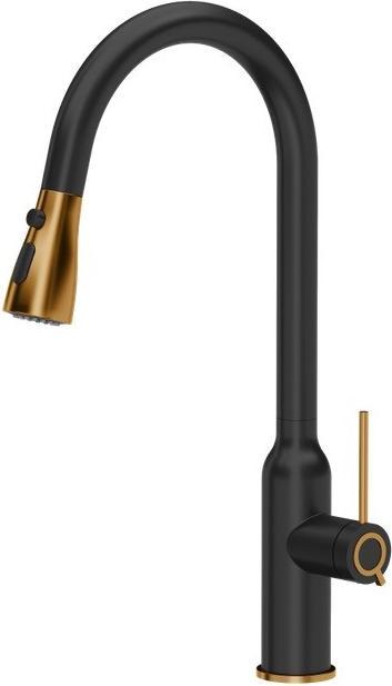Immagine prodotto Q Company Virtuosi maišytuvas Quadron Jessica Q LINE PullOut SteelQ stovi juodas su elementais, padengtais v