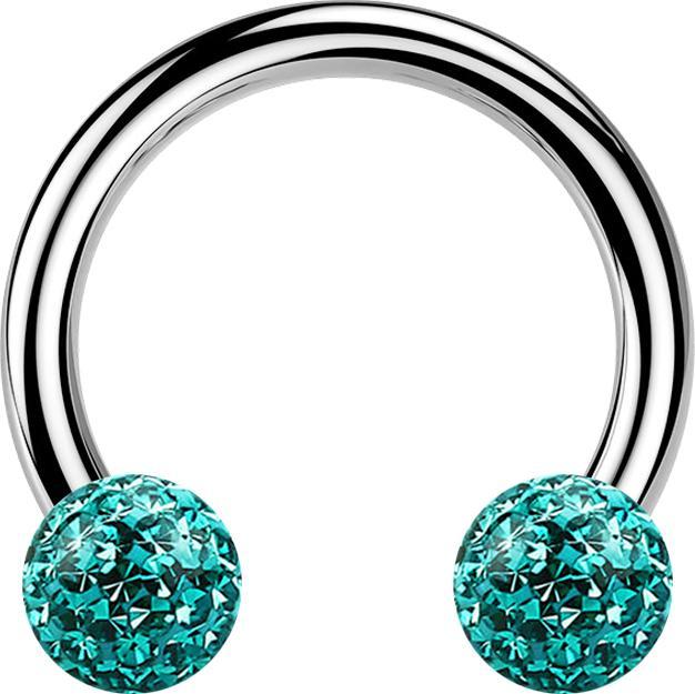 Star Piercing Circular Barbell silber mit zwei Kristall Kugeln türkis Epoxy Schutzschicht (Titan G23, ohne Messing)