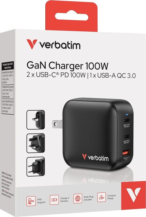 Actual product image Verbatim Mini GaN Charger 100W 3Port US/EU/UK ADP 32230 (100 W)