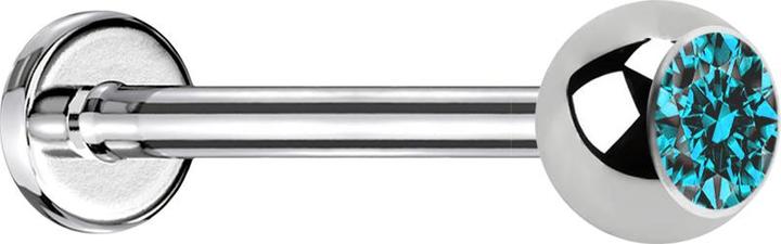 Produktbild Star Piercing Micro Labret silber mit Kugel und Kristall aqua (ohne Messing, Chirurgenstahl 316L)