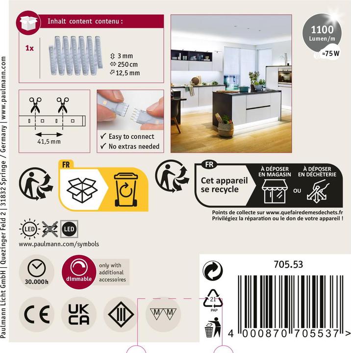Immagine prodotto Paulmann MaxLED 1000 Strisce (Bianco freddo, 250 cm, Interno)