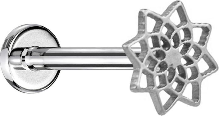 Star Piercing Micro Labret Innengewinde silber Lotusblume von oben (ohne Messing, Chirurgenstahl 316L)