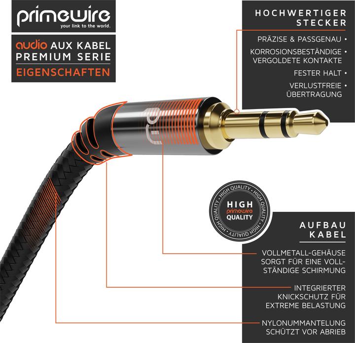 Produktbild Primewire 3,5 mm AUX Klinkenkabel, Audiokabel mit Nylonmantel, 3,5mm Klinke auf Klinke Audio Kabel (1.50 m, 3.5mm Klinke (AUX))