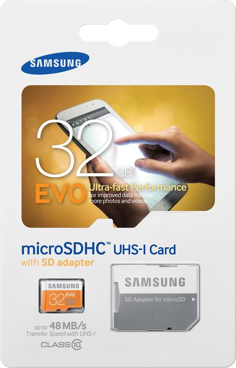 Produktbild Samsung EVO microSDHC mit Adapter (32 GB, microSDHC, U1, UHS-I)