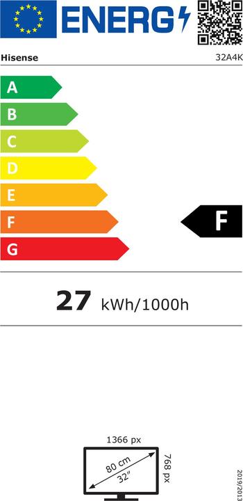 Energy Label Hisense TV 32A4K (32", LCD, HD ready, 2022)
