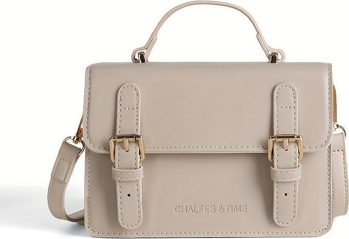 Only-Bags.Store Borsa preppy quadrata a tracolla in tinta unita, borsa a tracolla con patta con fibbie, marrone