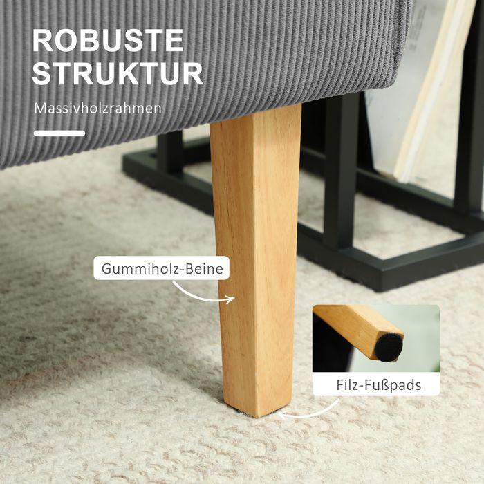 Actual product image Swisshandel24 2 Sitzer Sofa, Couch mit Cord-Optik, Holzbeine für Schlafzimmer, Grau (2 person sofa)