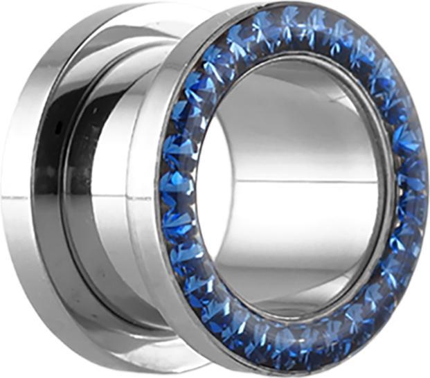 Star Piercing Flesh Tunnel High Polished mit Kristall blau und Epoxy Schutzschicht (Chirurgenstahl 316L, ohne Messing)