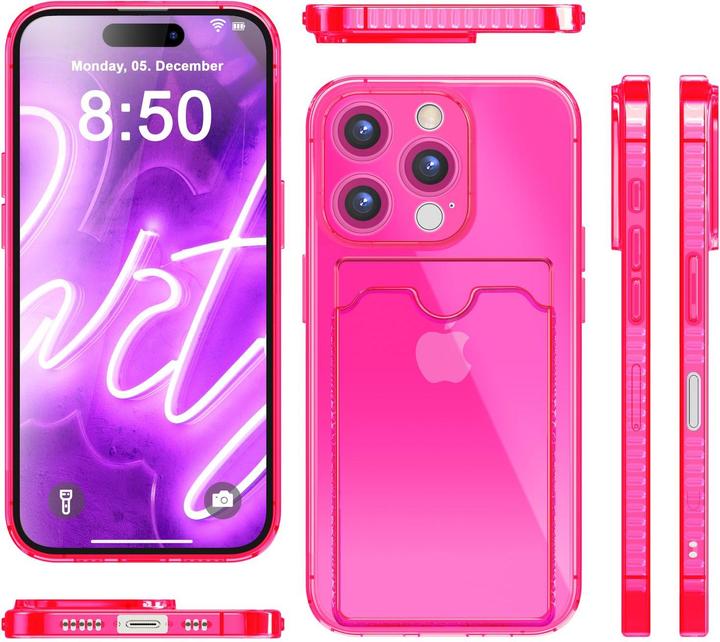 Produktbild Nalia Klar Transparente Neon Silikon Hülle Kartenhalter (Apple iPhone 16 Pro)