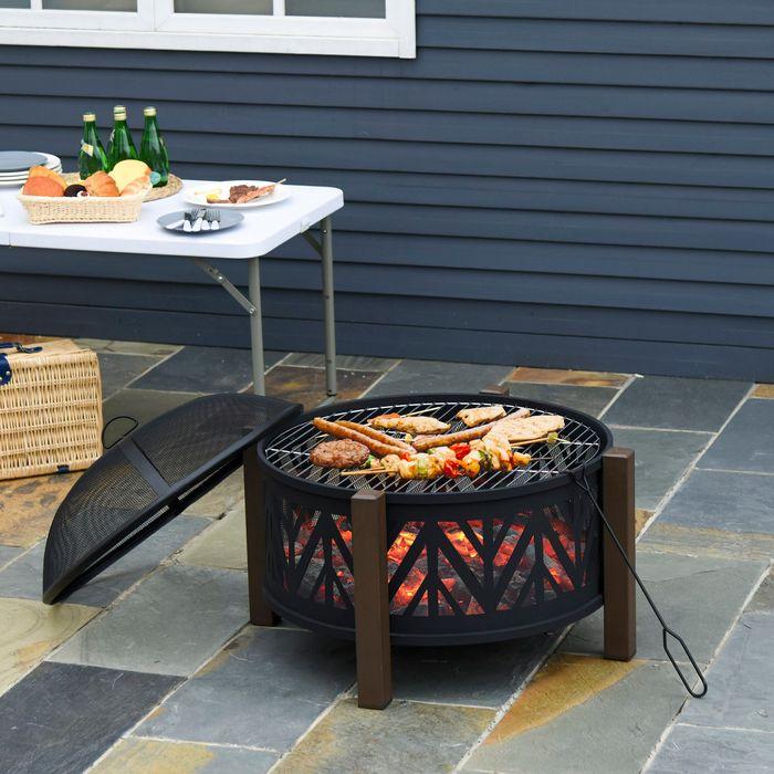 Immagine prodotto Swisshandel24 Ciotola per il fuoco 2in1, parascintille, griglia, nero+marrone (78 cm)