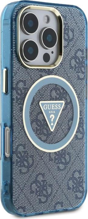 Immagine prodotto Guess Case IML Metal Glitter 4G Circle Triangle MagSafe for iPhone 16 Pro blue (Apple iPhone 16 Pro)
