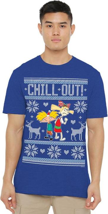 Actual product image Hey Arnold! Unisex Adult Chill Out Arnold & Helga Christmas Jumper T-Shirt (S)