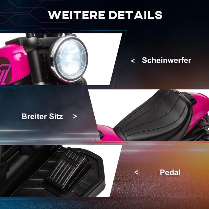Immagine prodotto Swisshandel24 Moto elettrica per bambini, 2 ruote di allenamento rimovibili, 1,5-3 km/h, per 1,5-3 anni Rosa (6 V)