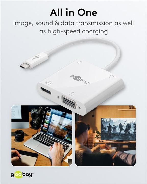 Produktbild Goobay USB-C™ Multiport-Adapter HDMI™+VGA+PD 100 W, 1 Stk. im Polybeutel, Weiss (HDMI, VGA)