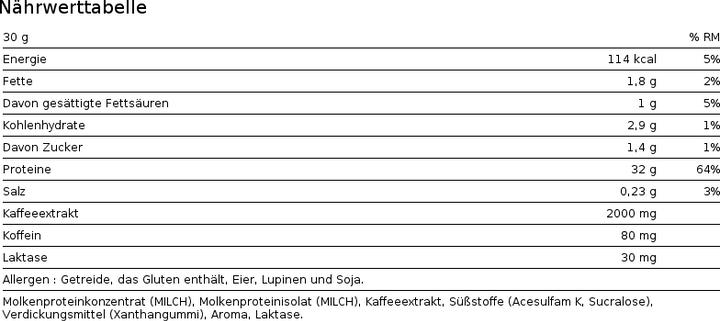 Nährwerte und Zutaten Zec+ Nutrition Protein Kaffee (1 Stk., 450 g)