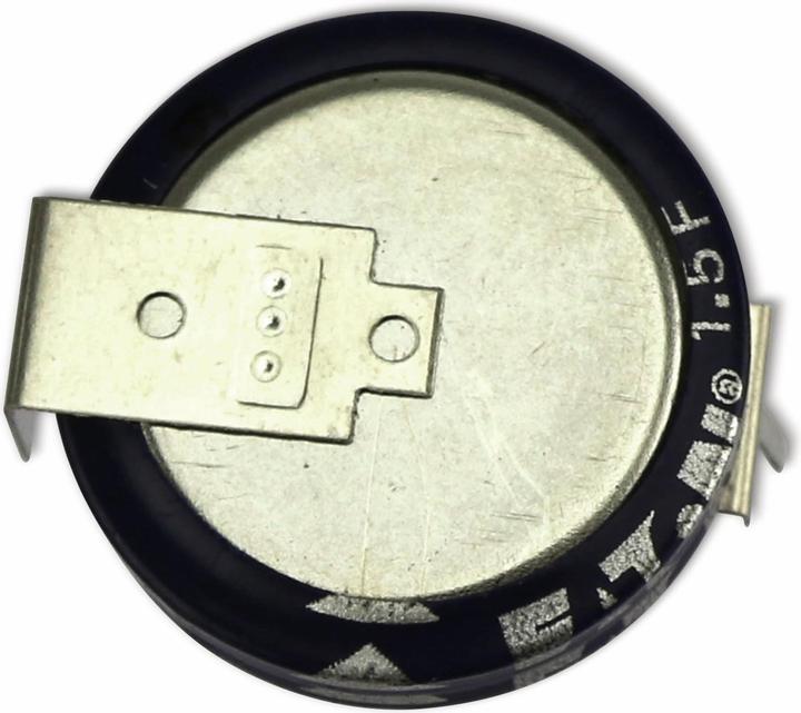 Actual product image Eaton Gold cap electrolytic capacitor, 1.5 F, 5.5 V, 19x6.7 mm
