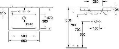 Produktbild Villeroy & Boch Waschtisch Subway 2.0 65 cm wei mit Beschichtung 711365R1 (470 mm, 650 mm)