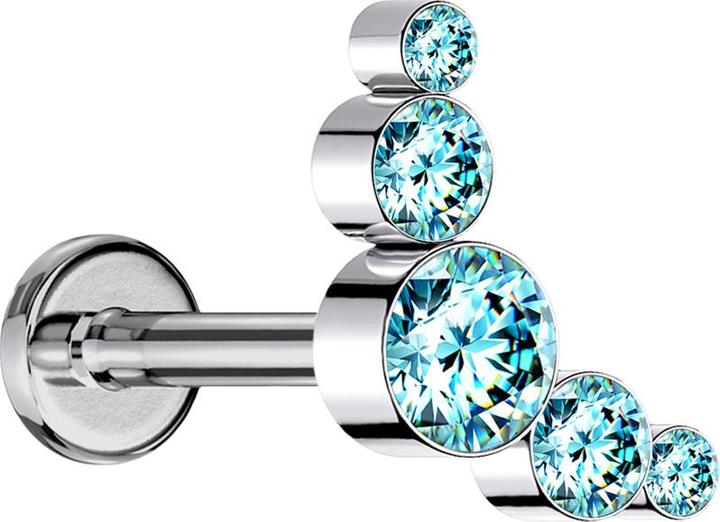 Produktbild Star Piercing Micro Labret Innengewinde silber fünf Kristalle aqua (Titan G23ohne Messing, ohne MessingChirurgenstahl 316L)