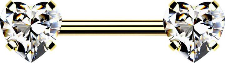 Actual product image Star Piercing Threadless Barbell vergoldet front mit Herz Kristall silber gefasst (Surgical steel 316L)