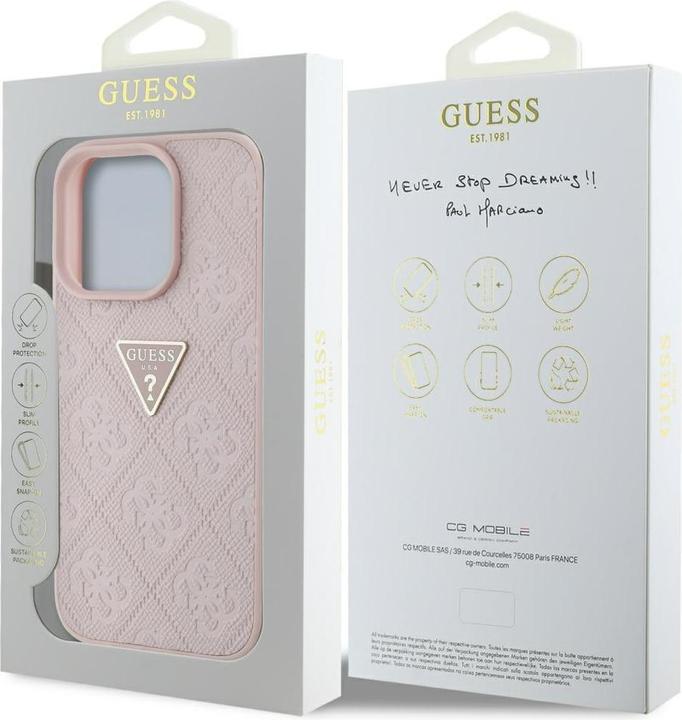 Actual product image Guess Hardcase PU Grained Hot Stamp 4G Triangle Metal Case for iPhone 16 Pro Max 6,9" Pink (Apple iPhone 16 Pro Max)