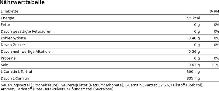 Nährwerte und Zutaten Biotech USA L-carnitine Effervescent (20 Stück, Kapseln)