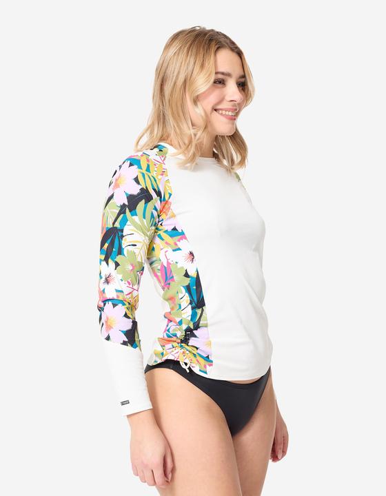 Actual product image Olaian UV-Shirt langarm Surfen Damen UV-Schutz 50+ Kanika weiss/geblümt (M)