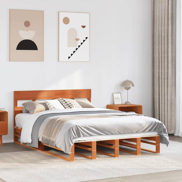 Produktbild VidaXL Massivholzbett Holzbett Bett Palettenbett mit Kopfteil 120x190cm Kiefer (120 x 190 cm)