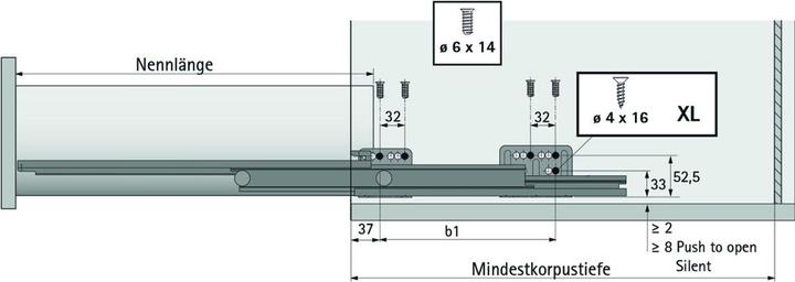 Produktbild Hettich Vollauszüge Actro Silent System / Push to open