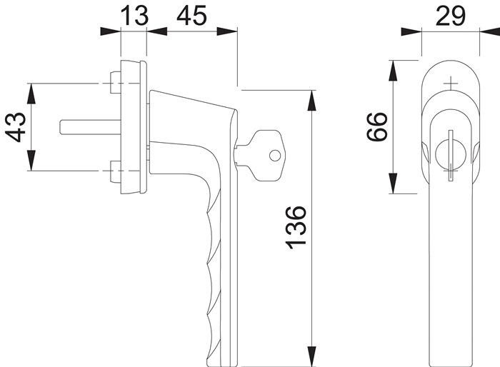 Actual product image Hoppe Window handle Hamburg 0700LS/U26 100NM aluminium F9 aluminium steel-coloured 32-42 mm lockable (Window handles)