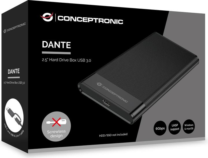 Actual product image Conceptronic HDD enclosure 2.5" SATA I-III HDD/SSD USB-A &-C (2.5")