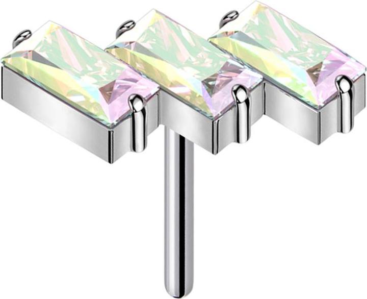 Star Piercing Threadless drei rechtecke silber Kristalle multicolor (ohne Messing, Titan G23)