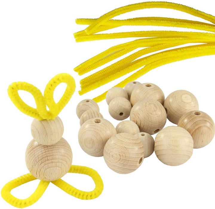 Produktbild trendmarkt24 DIY Osterhasen basteln 10ner Set gelb Bastelset mit Holzkugeln und Pfeifenputzer (10 x)