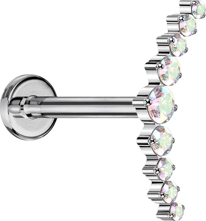 Produktbild Star Piercing Micro Labret Innengewinde silber gebogen silber neun runde Kristalle multicolor (ohne Messing, Titan G23)