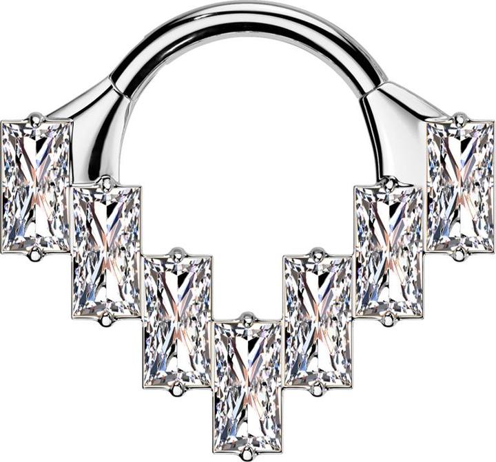 Star Piercing Micro Segmentring klappbar silber sieben rechteckige Kristalle silber (ohne Messing, Titan G23)