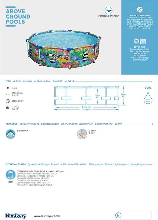 Immagine prodotto Bestway Piscina Pro in acciaio 274x66cm (Ø 274 x 66 cm)