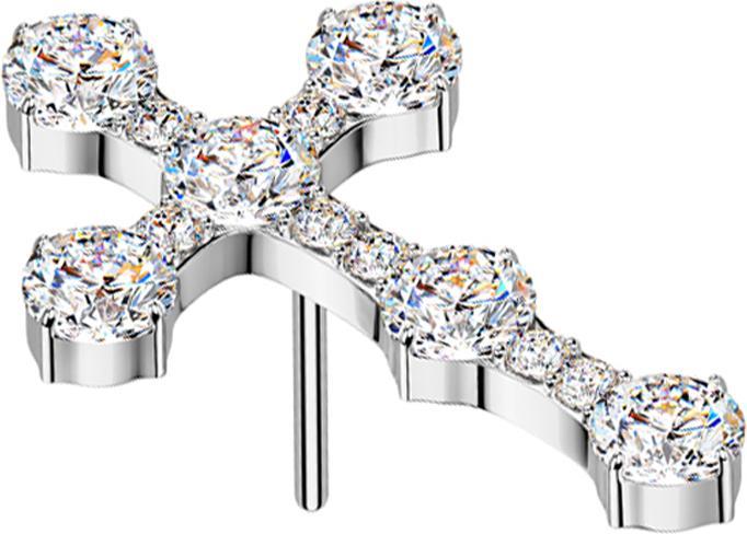 Star Piercing Threadless Kreuz gothic silber Kristall silber (Titan G23, ohne Messing)