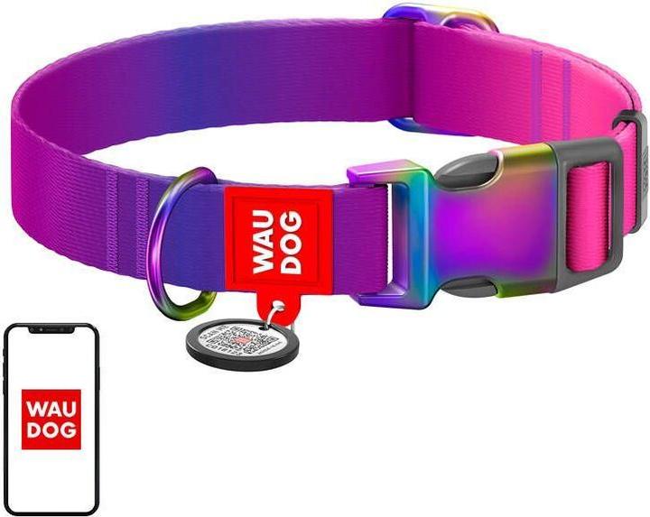 Produktbild Collar Waudog gradient nylon dog with QR code, purple, size M (M, Hund, Hundesport)