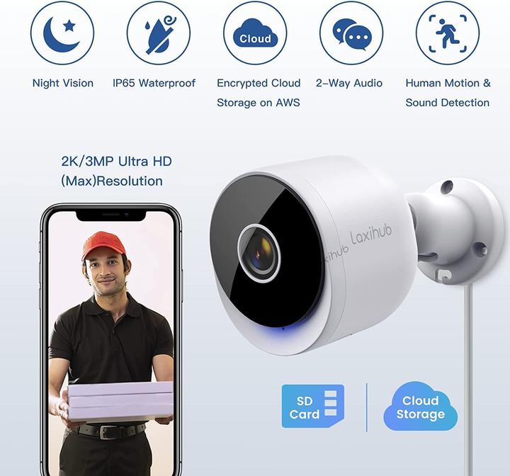 Image du produit Laxihub Bullet Camera O2 Outdoor WI-FI 3MP (2304 x 1296 Pixels)