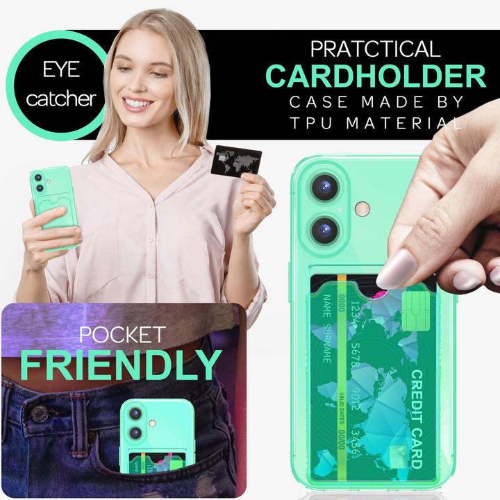 Produktbild Nalia Klar Transparente Neon Silikon Hülle Kartenhalter (Apple iPhone 16 Plus)