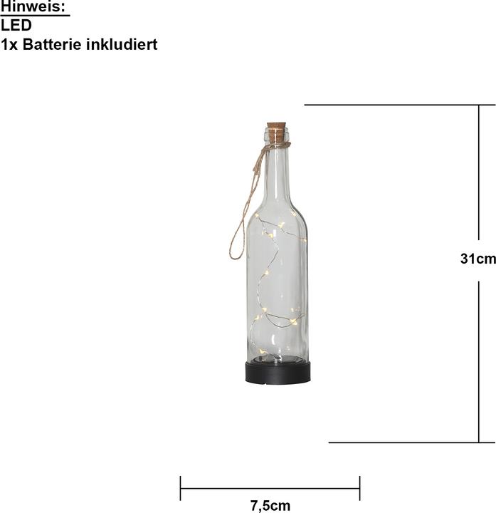 Produktbild Star Trading LED Laterne Flasche Transparen (8.5 x 8.5 x 32 cm, 1 x)
