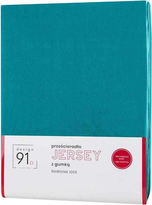 Actual product image Eurofirany DESIGN 91 Cotton sheet with elastic JERSEY, 140X200+30CM, 125 g/m2, color: turquoise (140 x 200 cm)