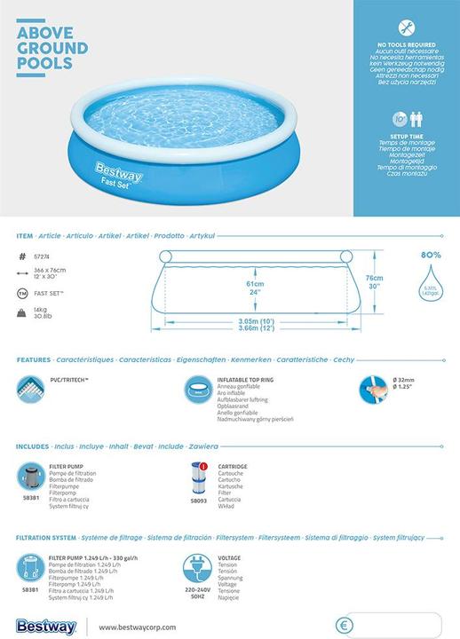 Actual product image Bestway Fast Set Inflatable Pool Set Ro und 3.66 m x 76 cm (366 x 76 cm)