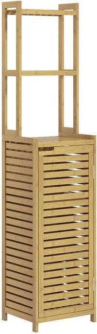 Produktbild Swisshandel24 Badezimmerschrank, Bambus, Schrankfach, 3 offene Fächer, Kippschutz, Naturholz, 38,5 x 33 x 170 cm