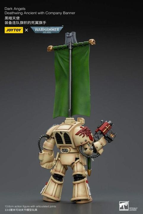 Actual product image Joy Toy Warhammer 40k Action Figure 1/18 Dark Angels Deathwing Ancient with Company Banner 12 cm