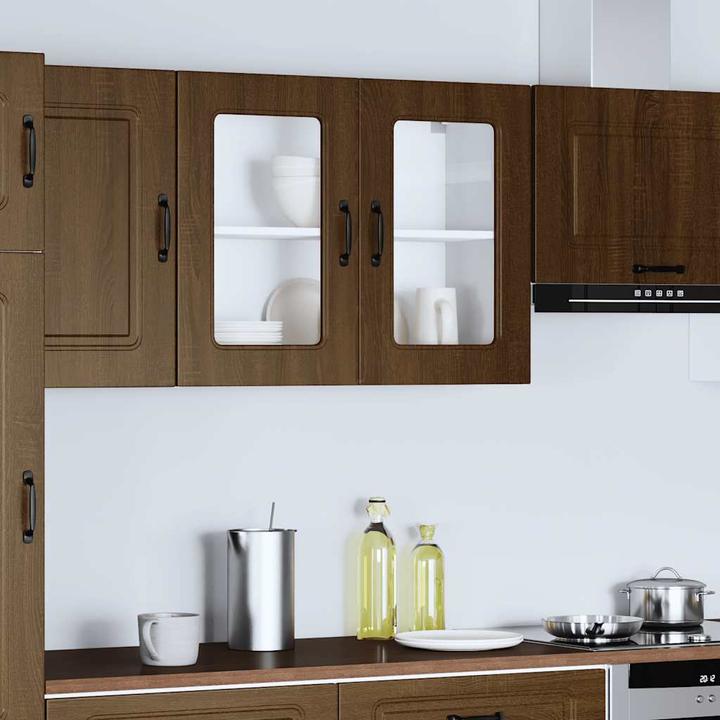 Image du produit VidaXL Armoire de cuisine suspendue avec porte vitrée Kalmar brun imitation chêne (80 x 31 x 60 cm)