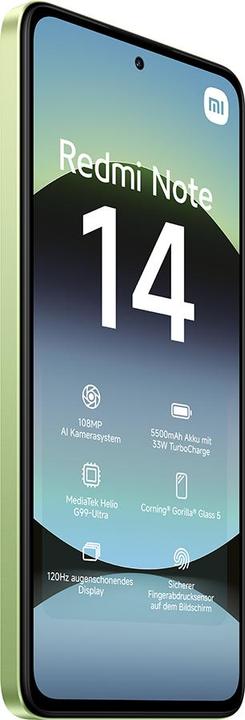 Actual product image Xiaomi Redmi Note 14 (256 GB, Lime Green, 6.67", Hybrid Dual SIM, 108 Mpx, 4G)